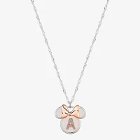 Disney Classics Initial Womens White Mother Of Pearl 14k Rose Gold Over Brass Pure Silver Bow 16 Inch Pendant Necklace