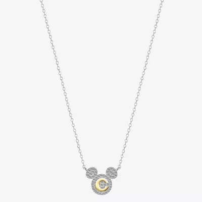 Disney Classics Initial Womens Cubic Zirconia 14K Gold Over Brass Pure Silver 16 Inch Pendant Necklace