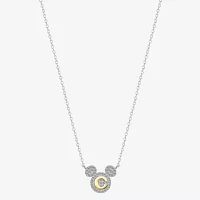 Disney Classics Initial Cubic Zirconia 14K Gold Over Brass Pure Silver 16 Inch Cable Mickey Mouse Pendant Necklace