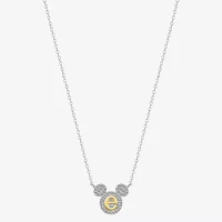 Disney Classics Initial Cubic Zirconia 14K Gold Over Brass Pure Silver 16 Inch Cable Mickey Mouse Pendant Necklace