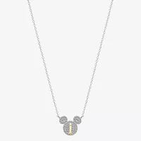 Disney Classics Initial Cubic Zirconia 14K Gold Over Brass Pure Silver 16 Inch Cable Mickey Mouse Pendant Necklace