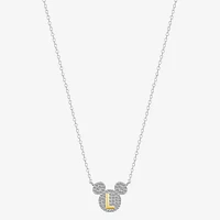 Disney Classics Initial Cubic Zirconia 14K Gold Over Brass Pure Silver 16 Inch Cable Mickey Mouse Pendant Necklace