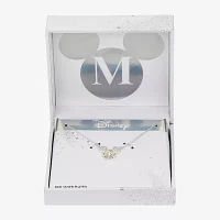 Disney Classics Initial Cubic Zirconia 14K Gold Over Brass Pure Silver 16 Inch Cable Mickey Mouse Pendant Necklace