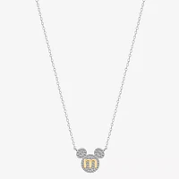 Disney Classics Initial Cubic Zirconia 14K Gold Over Brass Pure Silver 16 Inch Cable Mickey Mouse Pendant Necklace