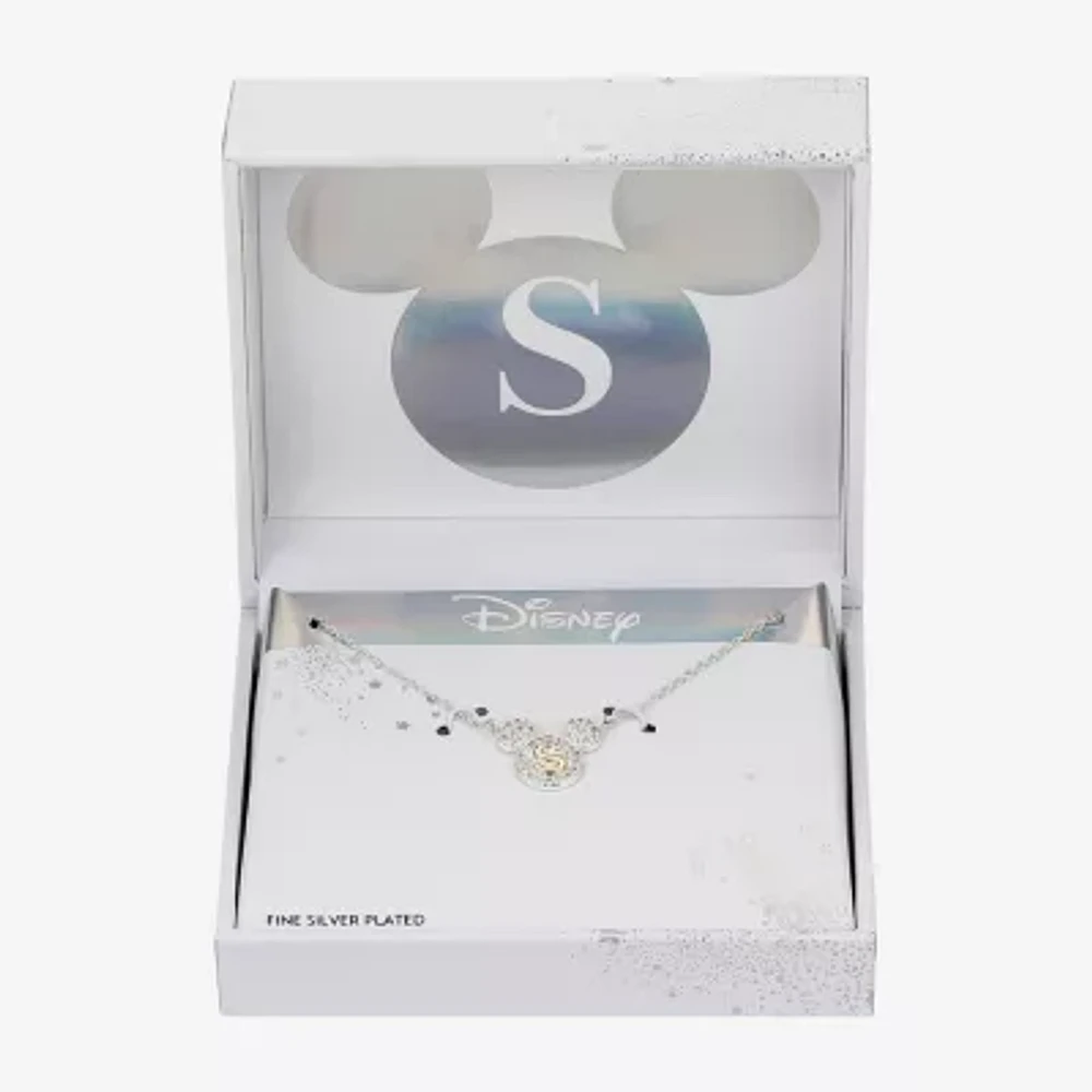 Disney Classics Initial Cubic Zirconia 14K Gold Over Brass Pure Silver Over Brass 16 Inch Cable Mickey Mouse Pendant Necklace