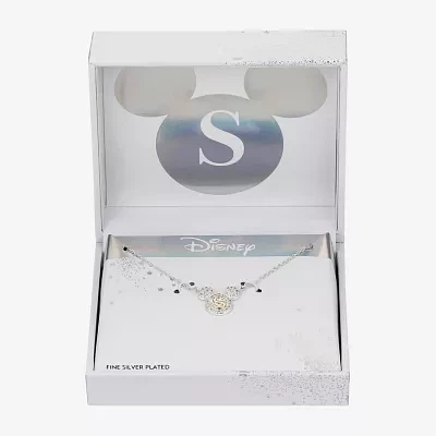 Disney Classics Initial Cubic Zirconia 14K Gold Over Brass Pure Silver Over Brass 16 Inch Cable Mickey Mouse Pendant Necklace