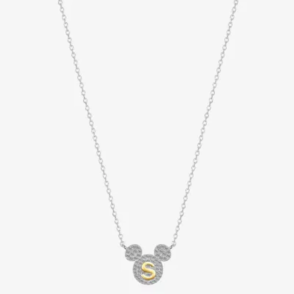 Disney Classics Initial Womens Cubic Zirconia 14K Gold Over Brass Pure Silver Over Brass Pendant Necklaces