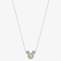 Disney Classics Initial Cubic Zirconia 14K Gold Over Brass Pure Silver Over Brass 16 Inch Cable Mickey Mouse Pendant Necklace