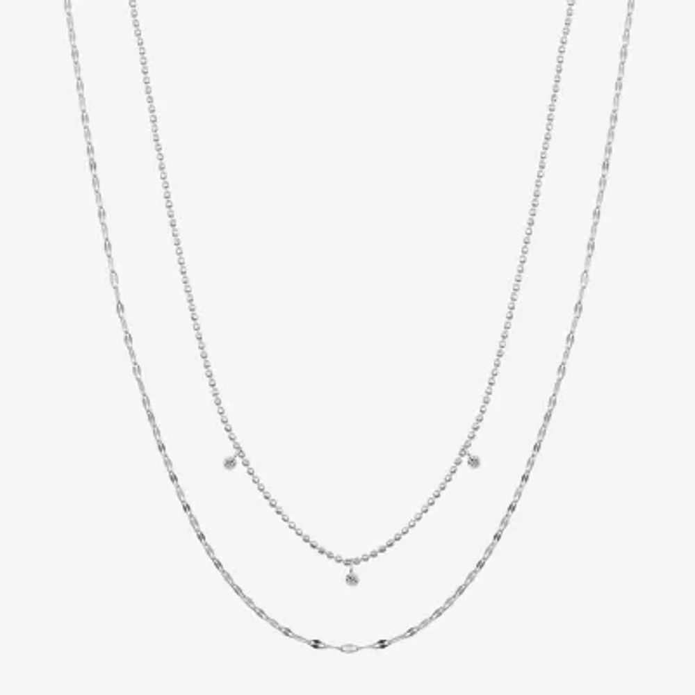 Moda Sport Hypoallergenic Water-Resistant Cubic Zirconia Stainless Steel 16 Inch Bead Chain Necklace