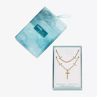 Moda Sport Hypoallergenic Water-Resistant 14K Gold Over Stainless Steel 16 Inch Cable Cross Pendant Necklace