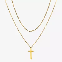 Moda Sport Hypoallergenic Water-Resistant 14K Gold Over Stainless Steel 16 Inch Cable Cross Pendant Necklace