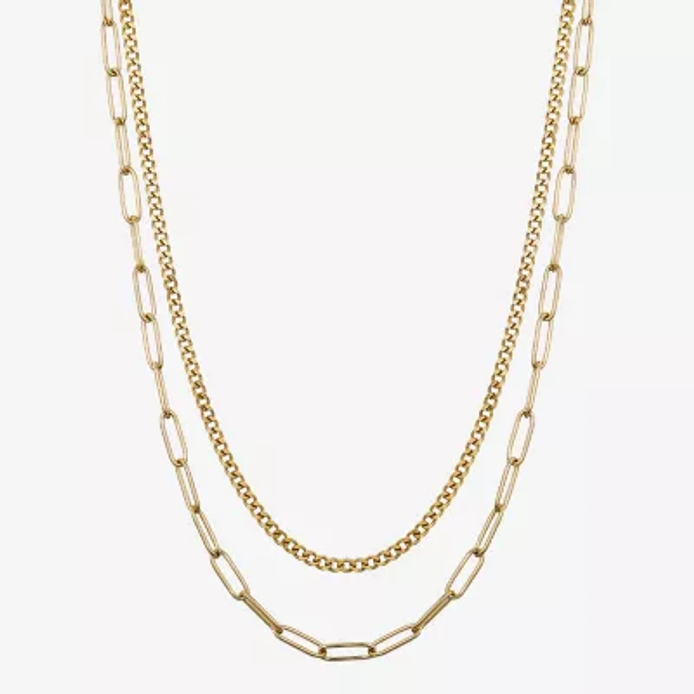 Moda Sport Hypoallergenic Water-Resistant 14K Gold Over Stainless Steel 16 Inch Curb Chain Necklace