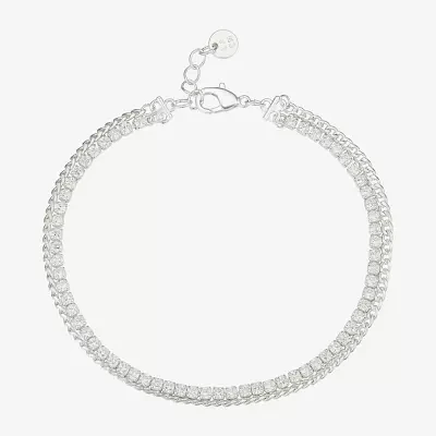 Moda Sport Hypoallergenic Water-Resistant Cubic Zirconia Stainless Steel Curb Chain Bracelet