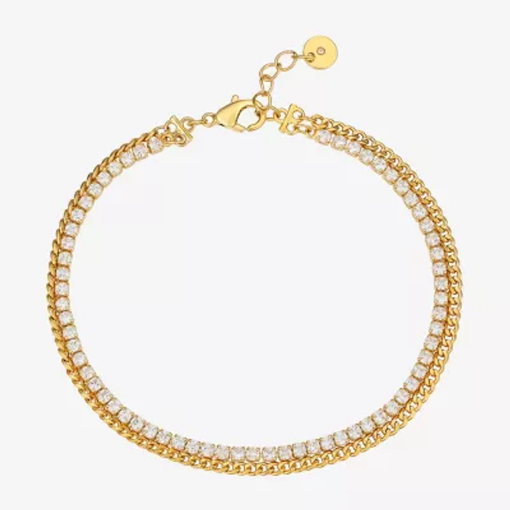 Moda Sport Hypoallergenic Water-Resistant Cubic Zirconia 14K Gold Over Stainless Steel Curb Chain Bracelet