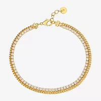 Moda Sport Hypoallergenic Water-Resistant Cubic Zirconia 14K Gold Over Stainless Steel Curb Chain Bracelet