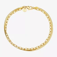 Moda Sport Hypoallergenic Water-Resistant 14K Gold Over Stainless Steel Herringbone Chain Bracelet