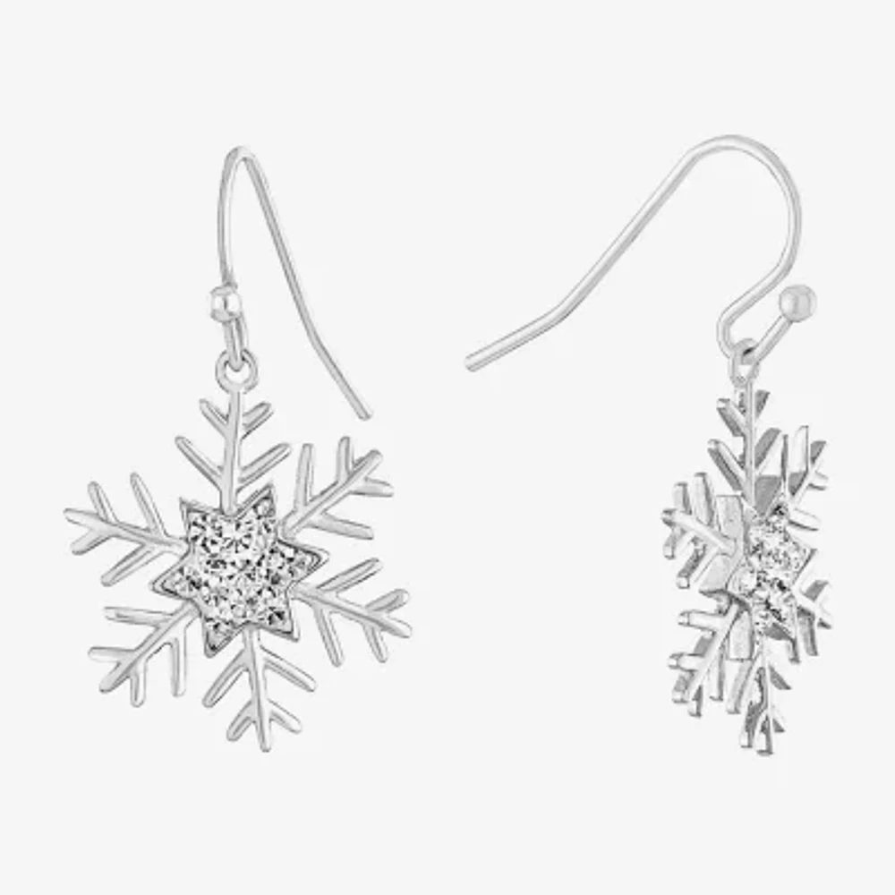 Sparkle Allure Crystal Pure Silver Over Brass Snowflake Drop Earrings