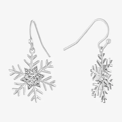 Sparkle Allure Crystal Pure Silver Over Brass Snowflake Drop Earrings