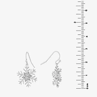 Sparkle Allure Crystal Pure Silver Over Brass Snowflake Drop Earrings