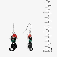 Sparkle Allure Santa Black Cat Crystal Pure Silver Over Brass Drop Earrings