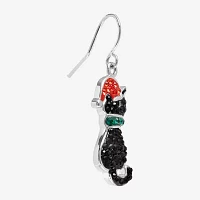 Sparkle Allure Santa Black Cat Crystal Pure Silver Over Brass Drop Earrings