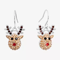 Sparkle Allure Reindeer Crystal Pure Silver Over Brass Drop Earrings