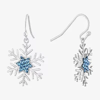 Sparkle Allure Crystal Pure Silver Over Brass Snowflake Drop Earrings