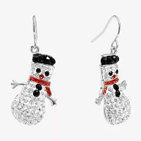 Sparkle Allure Snowman Crystal Pure Silver Over Brass Drop Earrings