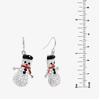 Sparkle Allure Snowman Crystal Pure Silver Over Brass Drop Earrings