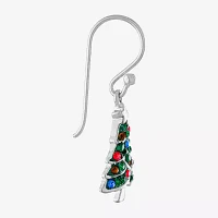 Sparkle Allure Christmas Tree Crystal Pure Silver Over Brass Drop Earrings