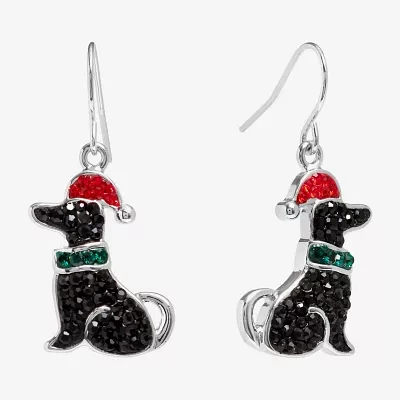 Sparkle Allure Santa Black Dog Crystal Pure Silver Over Brass Drop Earrings