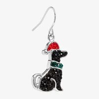 Sparkle Allure Santa Black Dog Crystal Pure Silver Over Brass Drop Earrings