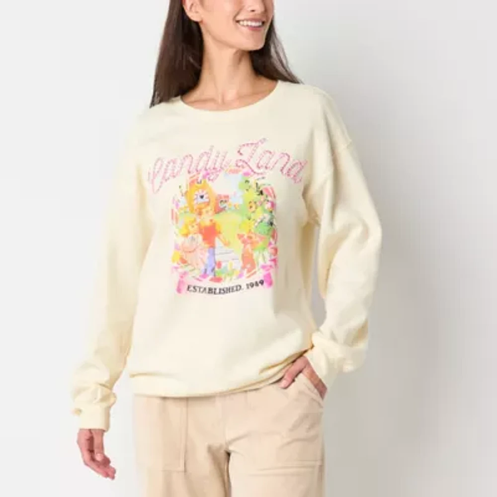 Juniors Candy Land Embroidered Womens Crew Neck Long Sleeve Sweatshirt