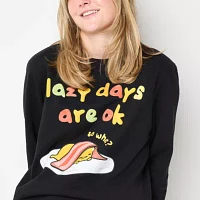 Juniors Gudetama Oversized Womens Crew Neck Long Sleeve Sweatshirt