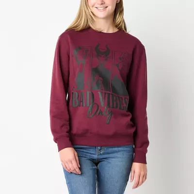 Juniors Disney Villains Bad Vibes Only Oversized Womens Crew Neck Long Sleeve Sweatshirt