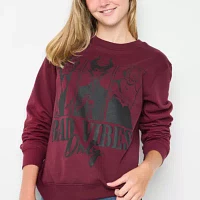 Juniors Disney Villains Bad Vibes Only Oversized Womens Crew Neck Long Sleeve Sweatshirt