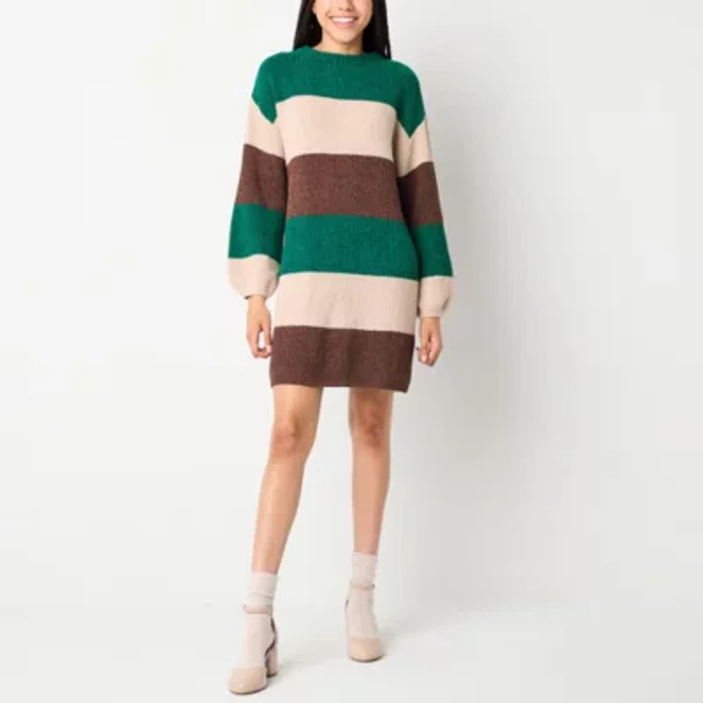 by&by Womens Long Sleeve Striped Sweater Dress Juniors