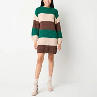 by&by Womens Long Sleeve Striped Sweater Dress Juniors