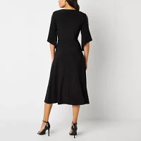 MSK Womens 3/4 Sleeve Embellished Midi Fit + Flare Dress