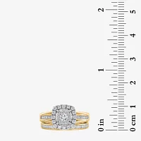 (I / SI2) Womens 1 CT. T.W. Lab Grown White Diamond 10K or 14K Gold Cushion Side Stone Halo Bridal Set