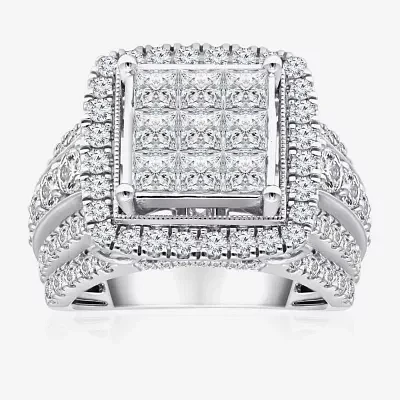 Womens 4 CT. T.W. Natural White Diamond 10K White Gold Cushion Halo Engagement Ring