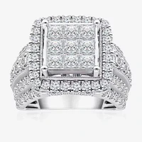 Womens 4 CT. T.W. Natural White Diamond 10K White Gold Cushion Halo Engagement Ring