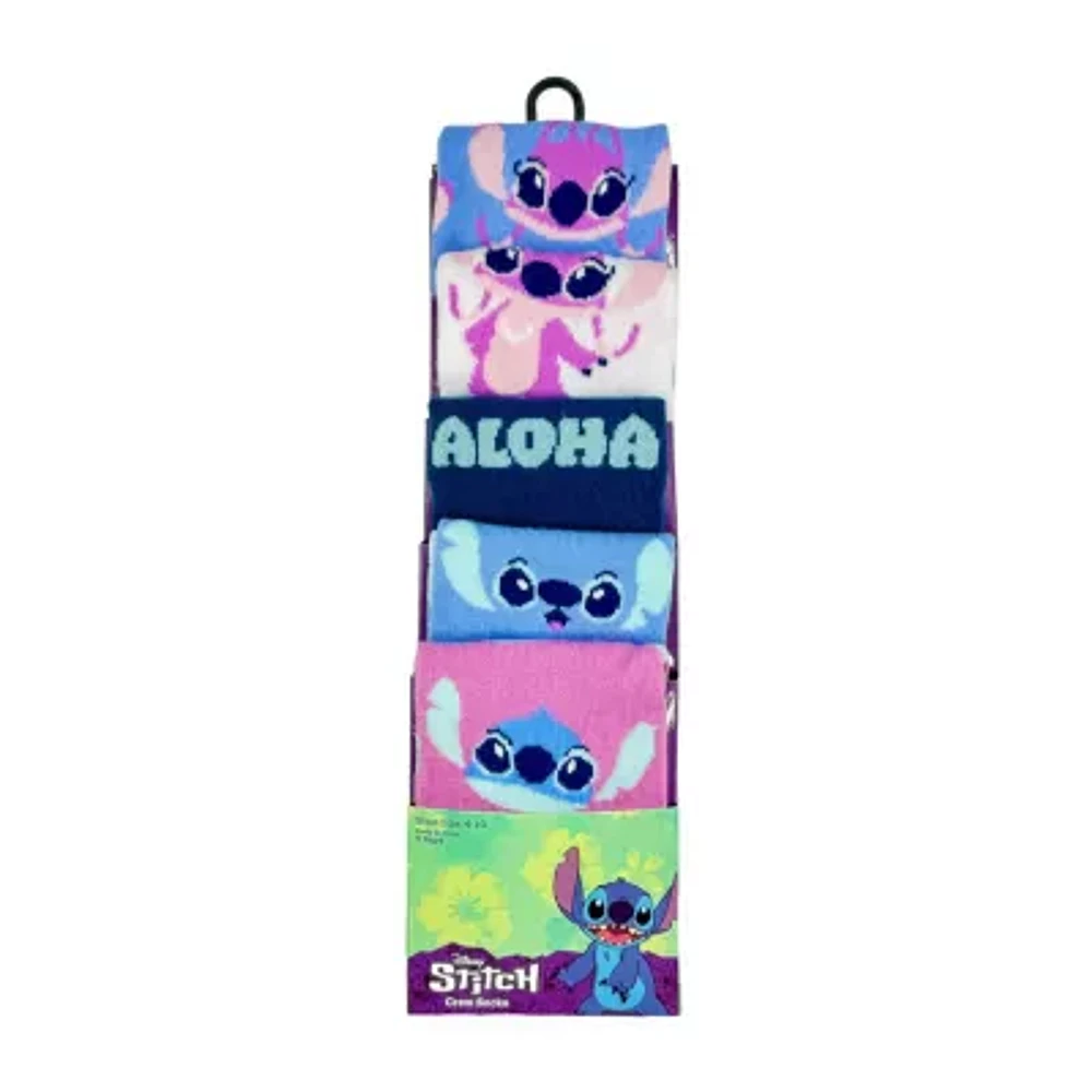 5 Pair Stitch Crew Socks Womens