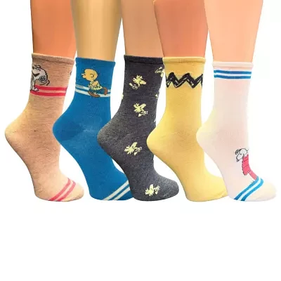 5 Pair Peanuts Snoopy Crew Socks Womens