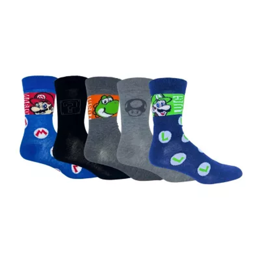 5 Pair Super Mario Crew Socks Mens