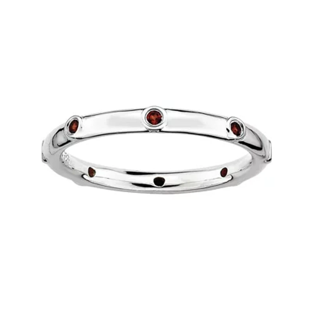Personally Stackable Genuine Garnet Sterling Silver Station Ring