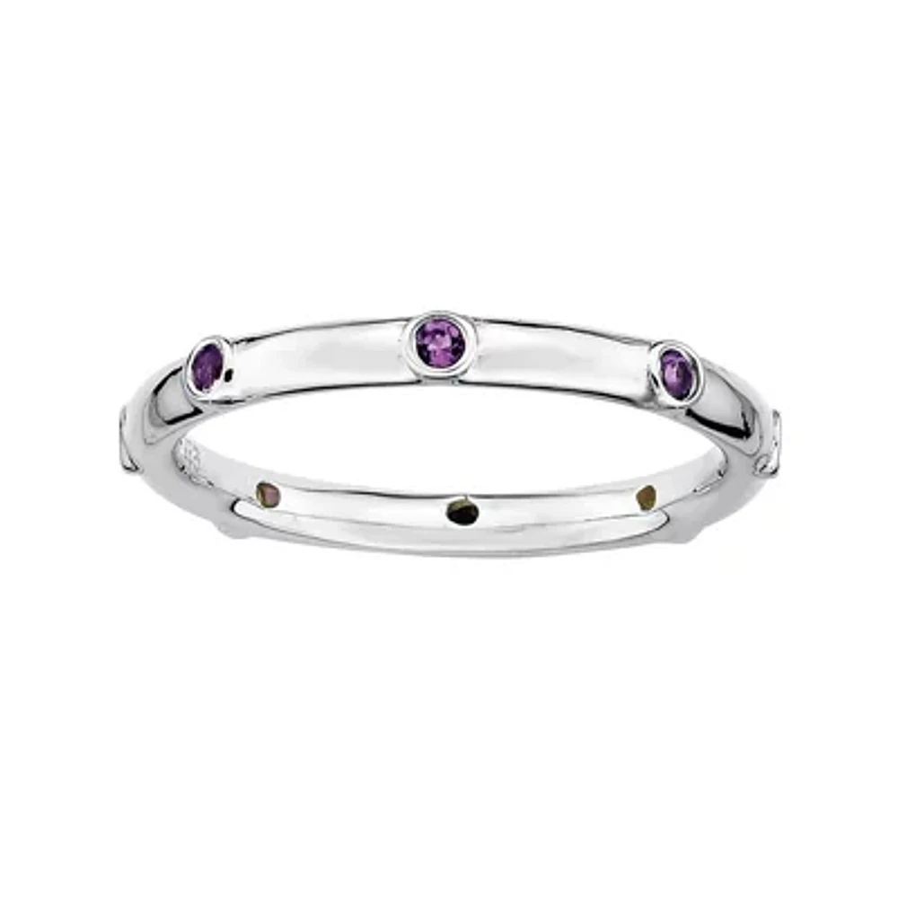 Personally Stackable Genuine Amethyst Sterling Silver Station Ring