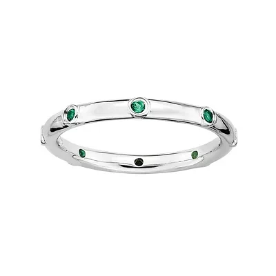 Personally Stackable Lab-Created Emerald Sterling Silver Station Ring