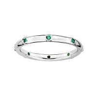 Personally Stackable Lab-Created Emerald Sterling Silver Station Ring