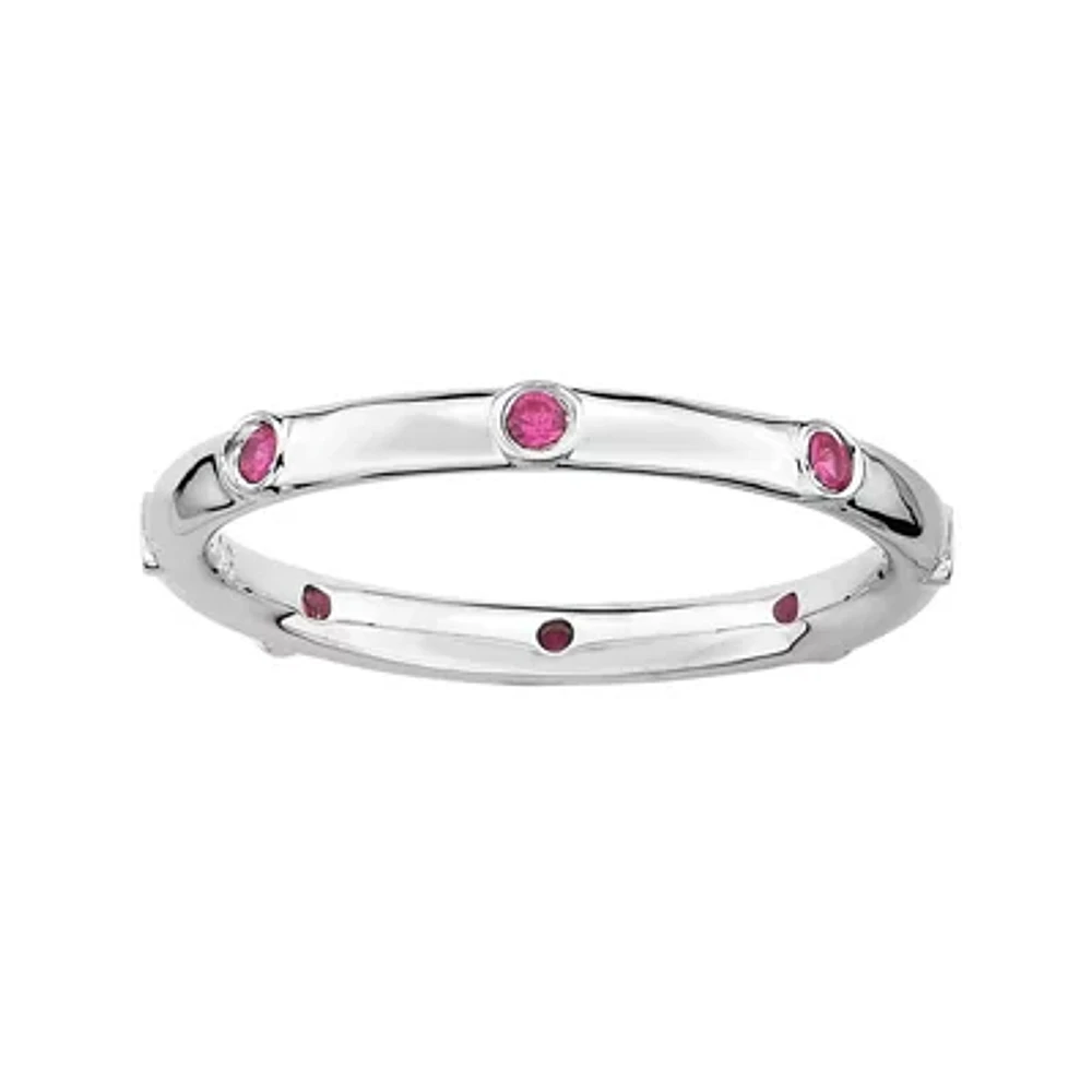 Personally Stackable Lab-Created Ruby Sterling Silver Station Ring